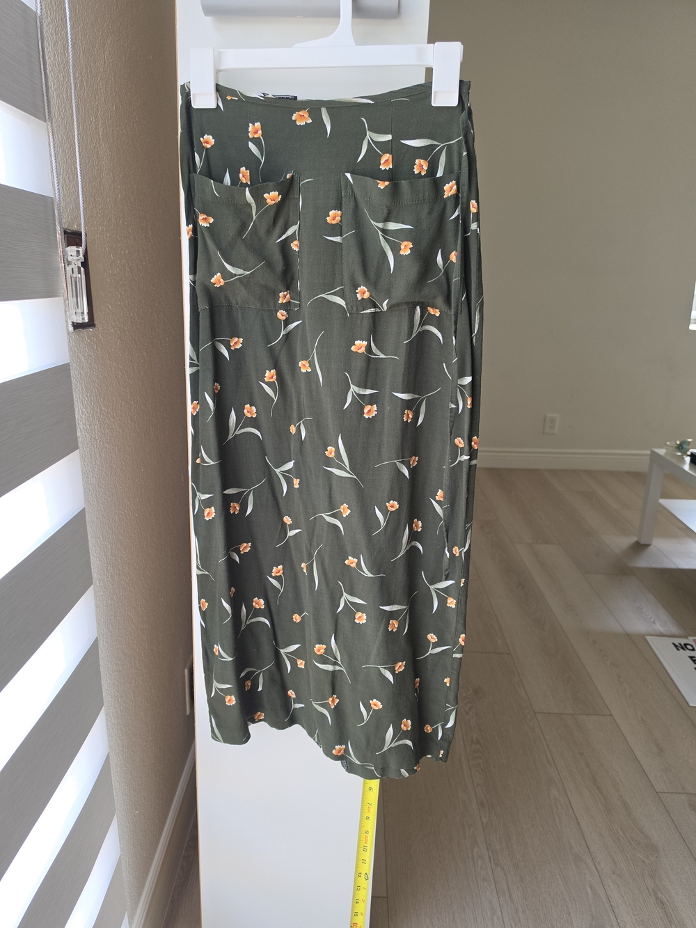 American Vintage Olive Green Floral Maxi Skirt with Orange Flowers